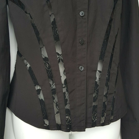 Cachè Black Lace Long Sleeve Button Down Shirt 10 - Picture 4 of 8
